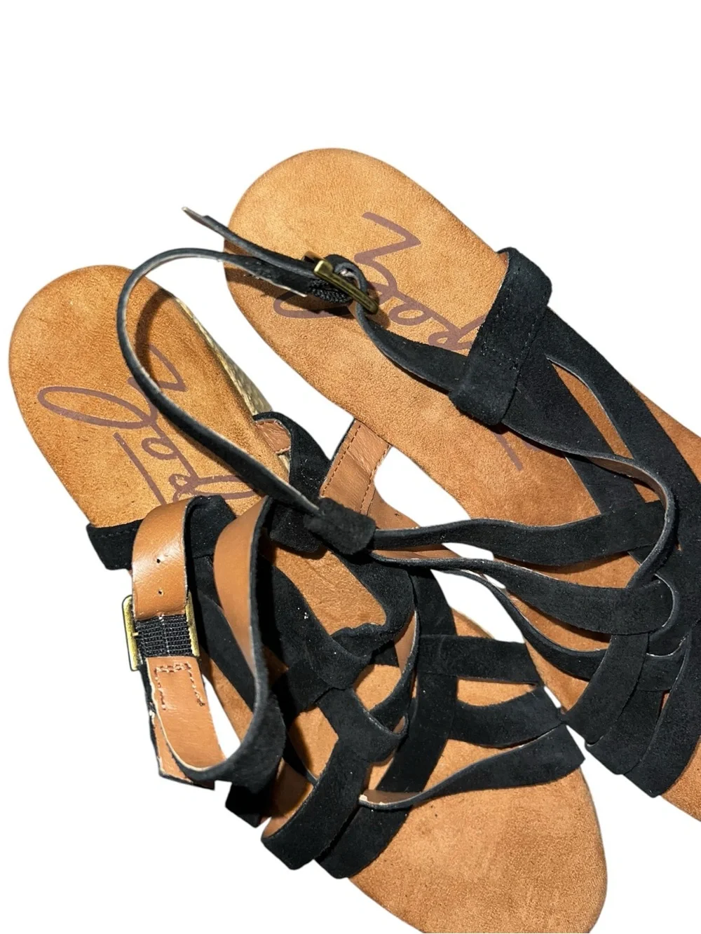 🌻LIKE NEW Zodiac Petra Black Suede Wedge Sandal Slingback Platform Open Toe 8.5